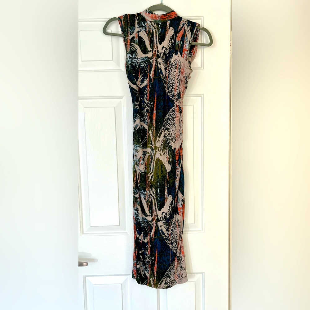 Mock neck open back silk dress